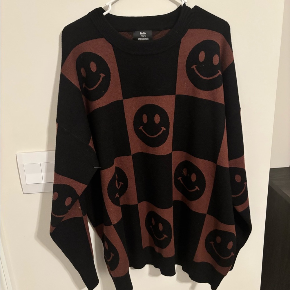 Dressed in LALA Black and Brown Smiley Crewneck Sweater
